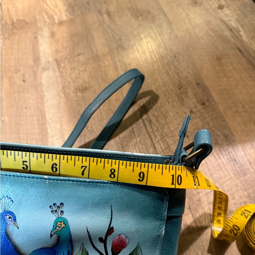 Anuschka Peacock Hand-Painted Blue Floral Crossbody Bag - Picture 15 of 15